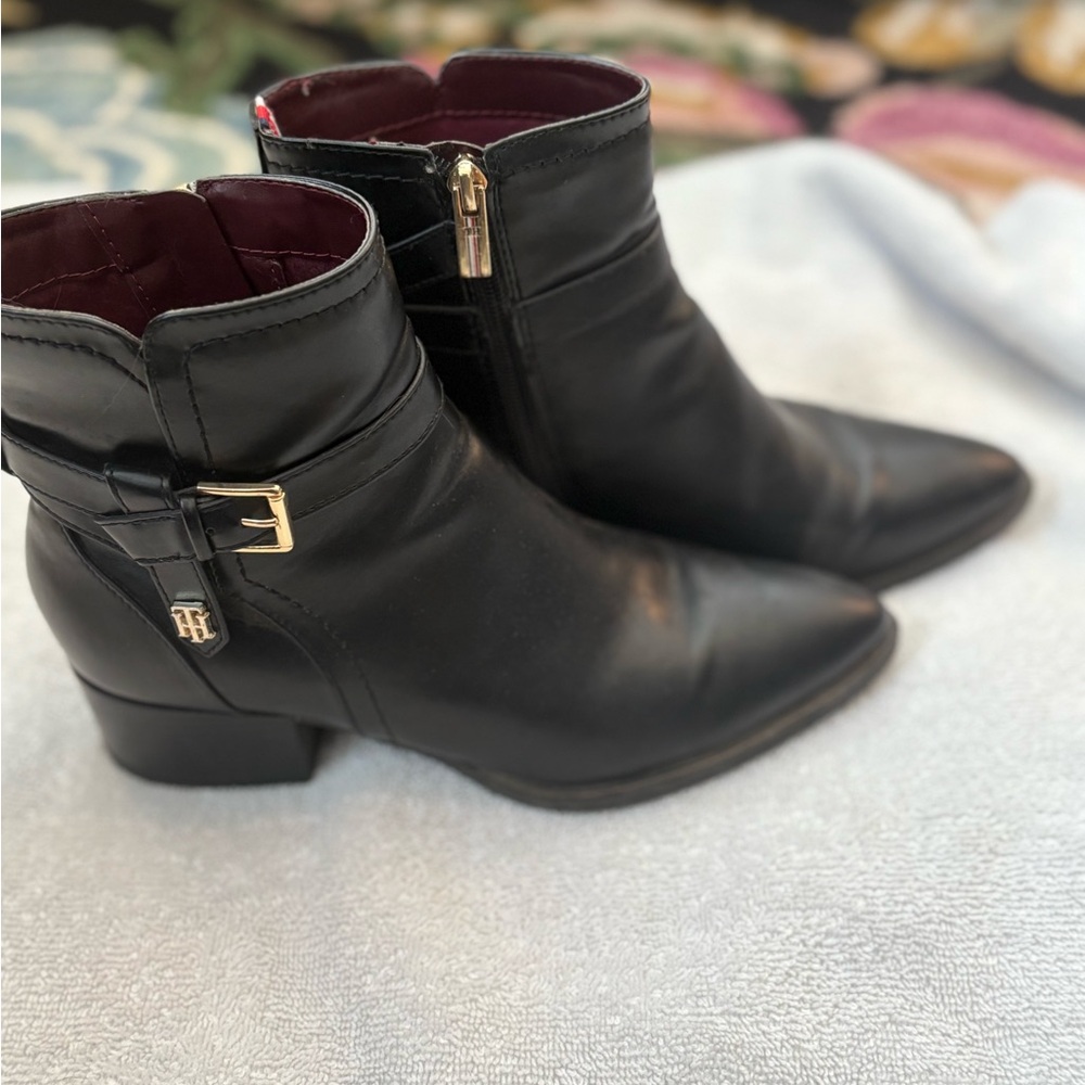 Tommy Hilfiger Black Ankle Boots with Gold Accents